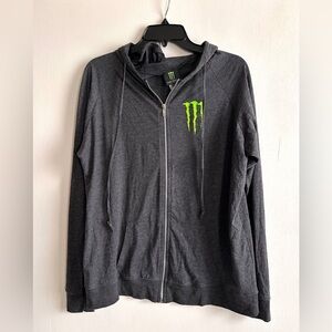 Monster Energy Zip Hoodie Men’s Medium Gray Full Zip Logo USA Light Jersey